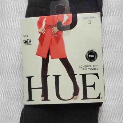 HUE BLACK  SIZE 3 - 70 DENIER WOMEN'S RIB TIGHTS WITH CONTROL TOP NWT!